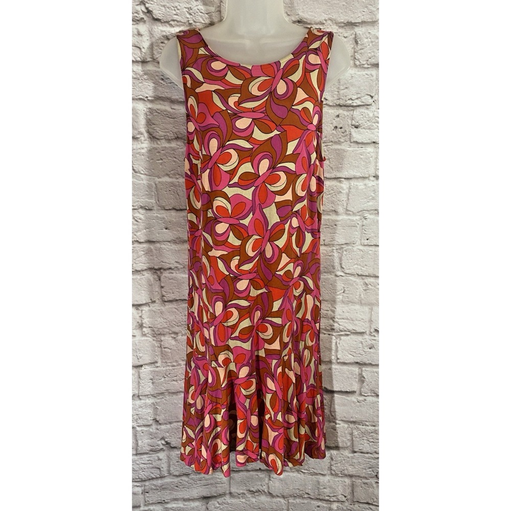 Lascana Pink Midi Swing Dress Ruffled Hem 10 US 42 EUR 70s Retro Lightweight